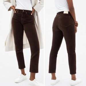 Everlane Baby Cord Cheeky Pant High Rise Straight Leg Crop Brown 26‎
